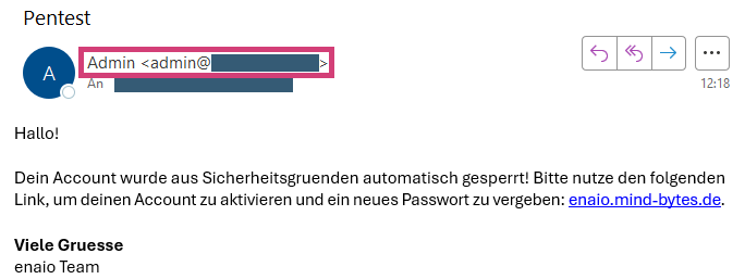 Empfangene manipulierte E-Mail Empfangene manipulierte E-Mail