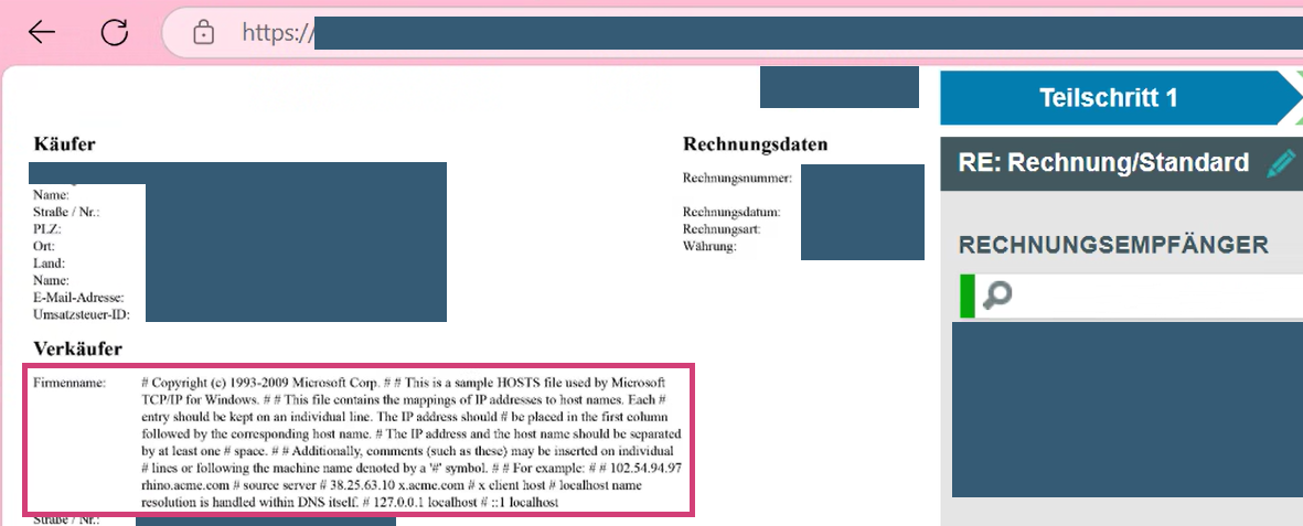 Auslesen einer Server-Datei durch eine manipulierte Eingangsrechnung